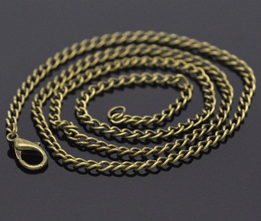 N059 - 12 pcs. Antique Bronze Textured Chain Link Necklaces 20" - (3.5 x 2.6mm Links) - Lobster Clasps - Claw Clasps