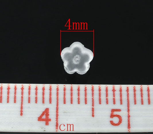 E008B - 500 pcs (250 Pairs) Clear Translucent Rubber Earring Back Stoppers Nuts - 4mm x 4mm - Flower