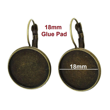 E079 - 10 pcs. Antique Bronze Earring Clips Settings Lever Back Bezels Cabochons - 18mm Glue Pad Setting