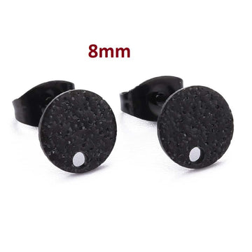 E903 - 10 pcs. (5 pairs) 304 Stainless Steel Ion Plated Black Earring Posts/Bases/Studs/Settings - 8mm Diameter - Hole Size: 1.4mm - Style F