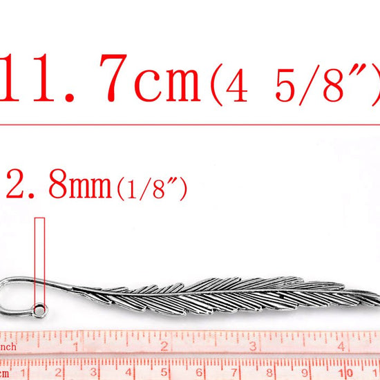 5 pcs. Antique Silver Feather Bookmark Hooks - Leaf - 117mm (4.6 in) image 1