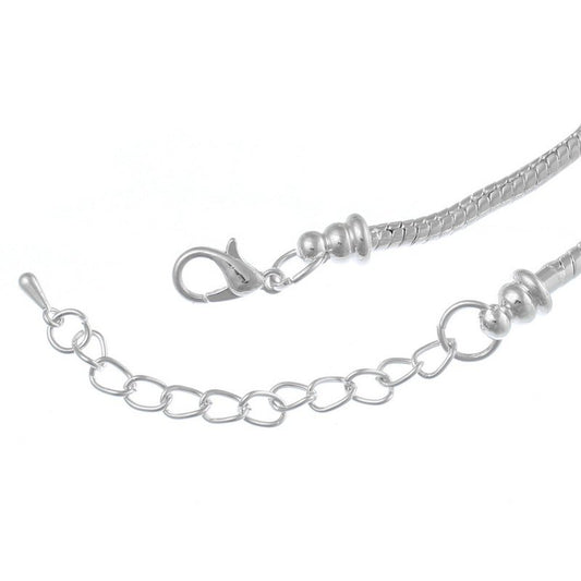 B045A - 1 pc. Silver Plated European Snake Chain Bracelets with Chain Extender - Lobster Claw Clasp - 15cm (5 7/8") - 3mm Thick - Small Wrists