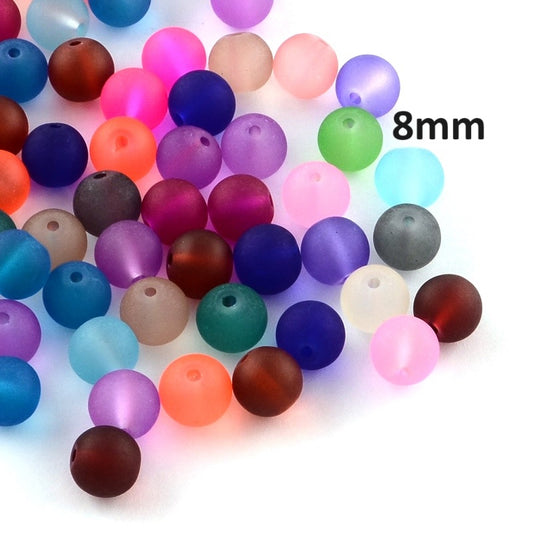 BD905 - 200 pcs Glass Matte Round Frosted Beads - 8mm x 7mm - Assortment of Colors - 1mm Hole Size