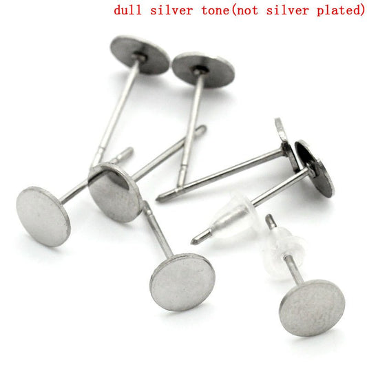 E287 - 100 pieces (50 pairs) 304 Stainless Steel Earring Posts/Bases/Posts/Settings with Rubber Backs - 13mm x 6mm