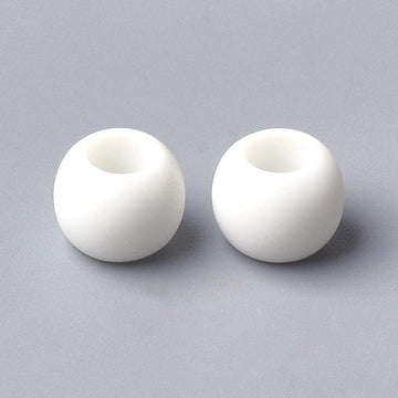 BD808 - 100 pcs White Smooth Ball Spacer Beads - 10mm - Large Hole: 4.5mm - MATTE - Fits European Cords and Paracord!