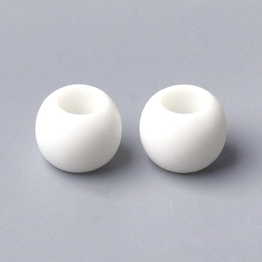 BD808 - 100 pcs White Smooth Ball Spacer Beads - 10mm - Large Hole: 4.5mm - MATTE - Fits European Cords and Paracord!