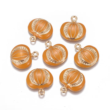 P317 - 10 pcs. Golden Halloween Pumpkin Enamel Charms - 22mm - Hole Size: 2mm