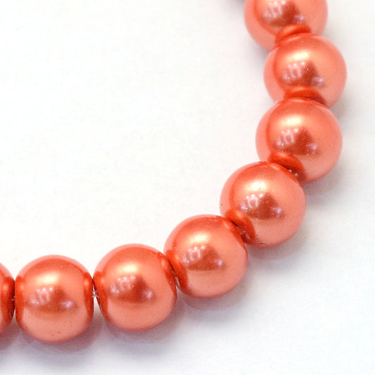 BD041 - 10mm Orange Fire Glass Pearl Imitation Round Beads - 16 inch strand - Approx. 42 beads per strand - Hole Size: 1.5mm