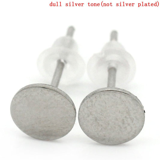 E287 - 100 pieces (50 pairs) 304 Stainless Steel Earring Posts/Bases/Posts/Settings with Rubber Backs - 13mm x 6mm