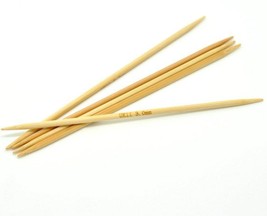 T004 - 50 pcs. Natural Bamboo Double Pointed DP Knitting Needles - 5.1" - 13cm - UK Size 11 - 3mm