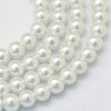 BD214 - 4mm White Glass Pearl Imitation Round Beads - 32 inch strand - Approx. 210 beads - Hole Size: 1mm