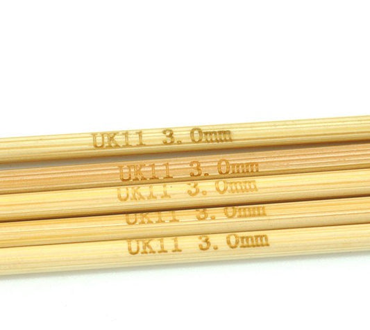 T004 - 50 pcs. Natural Bamboo Double Pointed DP Knitting Needles - 5.1" - 13cm - UK Size 11 - 3mm