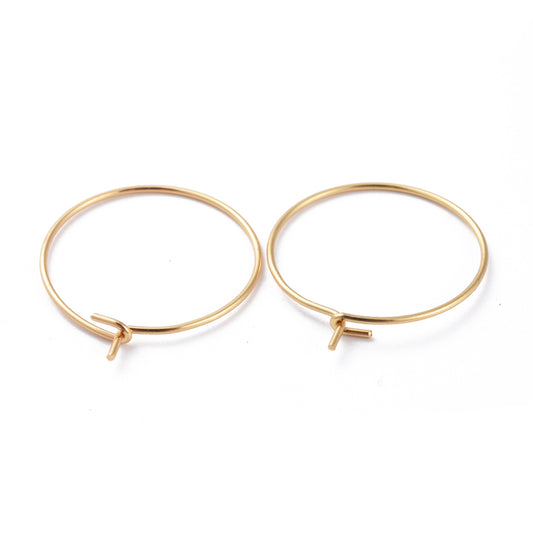 W037 - 10 pcs. 316L Surgical Stainless Steel Gold Plated Wine Charm / Earwire Hoop Rings - 20mm - 21 Gauge (0.7mm Thick) - Hypoallergenic! Style B