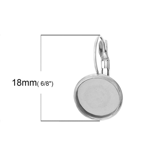 E255 - 10 pcs. 304 Stainless Steel Earring Clips Settings Lever Back Bezels Cabochons - 6mm Glue Pad Setting