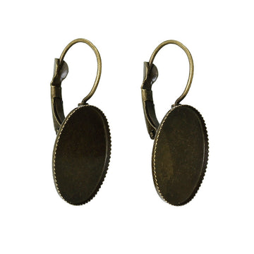 E288 - 30 pcs. Antique Bronze Oval Earring Clips Settings Lever Back Posts Bezels Cabochons - 18x13mm Glue Pad Setting - Made of Copper!