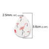 P698 - 10 pcs. Pink and White Flamingo Faux Leather Dangle Pendants - Teardrop - 56mm (2.2") - Double-Sided
