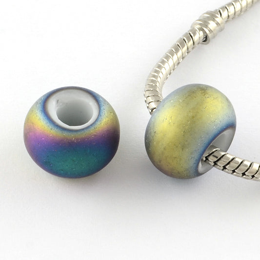 BD203 - 10 pcs Assortment of Matte Porcelain Imitation Glass Rondelle Spacer Beads - 14mm - Hole Size: 5mm - Fits European Cords and Paracord!