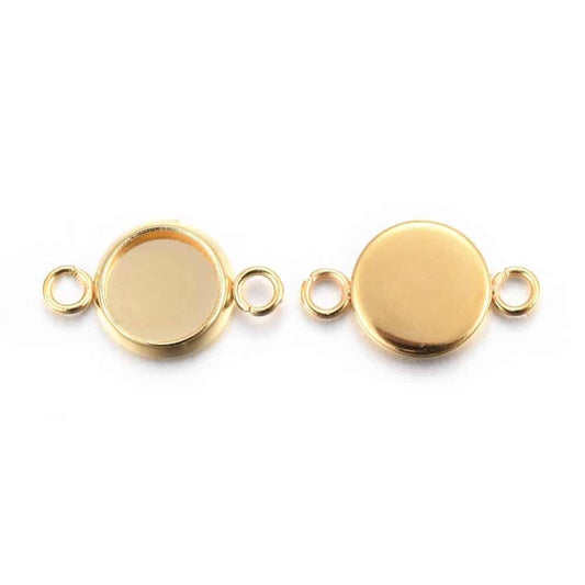 MP0046 - 10 pcs. 201 Stainless Steel Gold Circle Round Bezel Cabochon Cameo Connector Tags Trays - 6mm Glue Pad - Tarnish Resistant