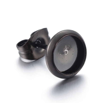 E858 - 4 pcs. 304 Stainless Steel Gunmetal Black Earring Posts Settings Bezels Cabochons Tacks - 6mm Glue Pad Setting