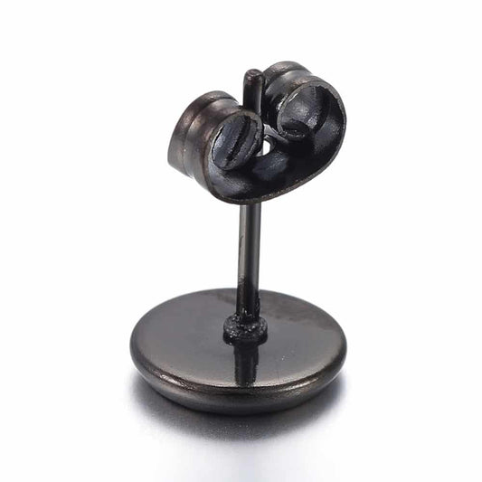 E858 - 4 pcs. 304 Stainless Steel Gunmetal Black Earring Posts Settings Bezels Cabochons Tacks - 6mm Glue Pad Setting