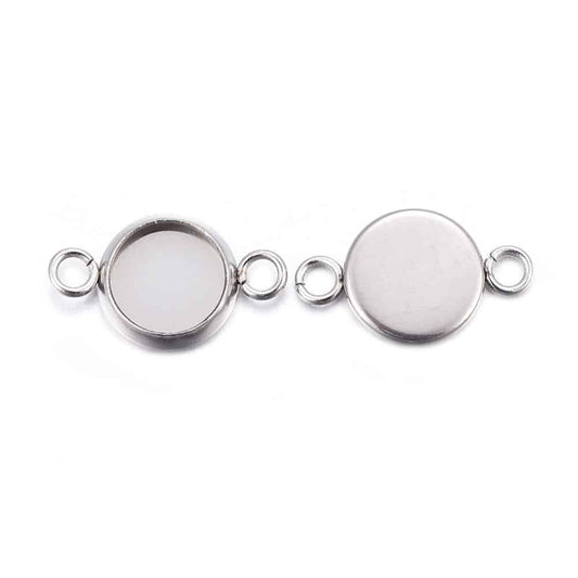 MP0045 - 10 pcs. 304 Stainless Steel Silver Tone Circle Round Bezel Cabochon Cameo Connector Tags Trays - 6mm Glue Pad - Tarnish Resistant