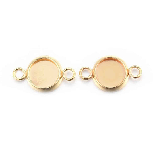 MP0046 - 10 pcs. 201 Stainless Steel Gold Circle Round Bezel Cabochon Cameo Connector Tags Trays - 6mm Glue Pad - Tarnish Resistant