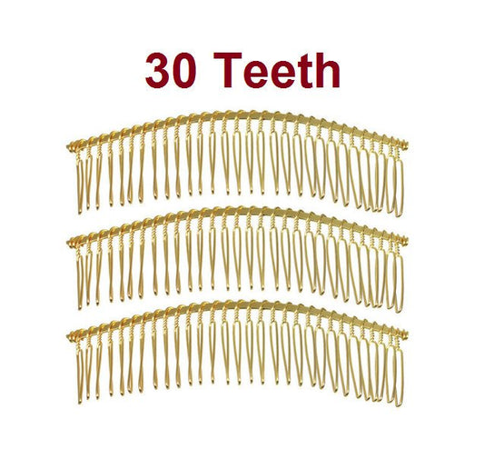 H003 - 6 pcs. - Gold Golden Comb Hair Clips - 120mm x 35mm (4.75" x 1.5") - 30 Teeth