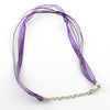 N025 - 15 pcs. Purple Eggplant Organza Ribbon Waxen Cord Necklaces- 17.3 inch (43 cm)