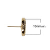 E153 - 10 pcs. Gold Plated Earring Posts Studs Settings Bezels with Loop Cabochons Tacks- 13mm Glue Pad Setting