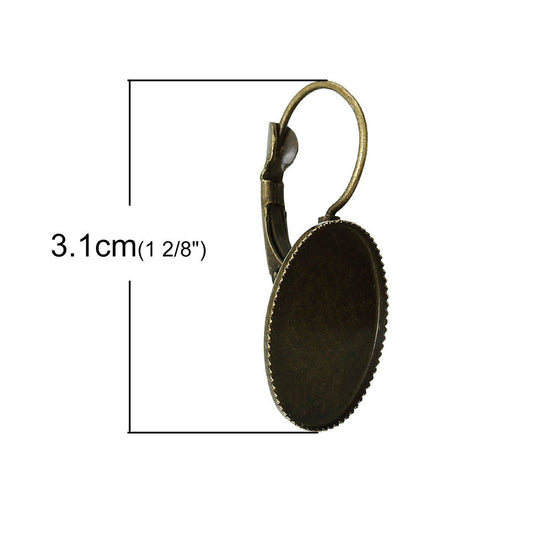 E288 - 30 pcs. Antique Bronze Oval Earring Clips Settings Lever Back Posts Bezels Cabochons - 18x13mm Glue Pad Setting - Made of Copper!