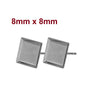 E117 - 10 pcs. 304 Stainless Steel Earring Posts Studs Settings Bezels Cabochons Tacks - 8mm x 8mm Glue Pad Setting - Square