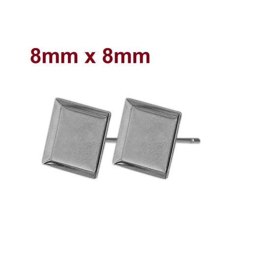 E117 - 10 pcs. 304 Stainless Steel Earring Posts Studs Settings Bezels Cabochons Tacks - 8mm x 8mm Glue Pad Setting - Square