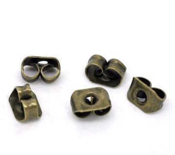 E018A - 500 pcs (250 Pairs) Antique Bronze Ear Nuts - 4mm x 6mm - Earring Stoppers! - Butterfly Design