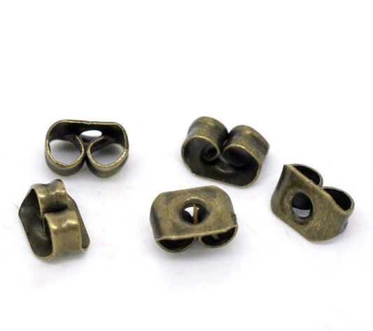 E018A - 500 pcs (250 Pairs) Antique Bronze Ear Nuts - 4mm x 6mm - Earring Stoppers! - Butterfly Design