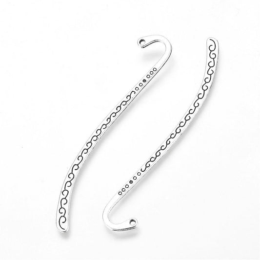 BK001 - 5 pcs. Silver Plated Carved Bookmark Hooks - Swirl - 84mm (3.3 inch)