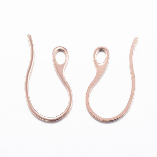 E429 - 10 pcs 304 Stainless Steel Earring Hooks with Loop Hole - Rose Gold - 22mm x 11mm - Hole Size: 2.5mm x 3.5mm - Tarnish Resistant!