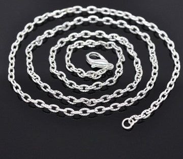 N060 - 12 pcs. Silver Plated Textured Chain Link Necklaces 20" - (4.2mm x 2.8mm)