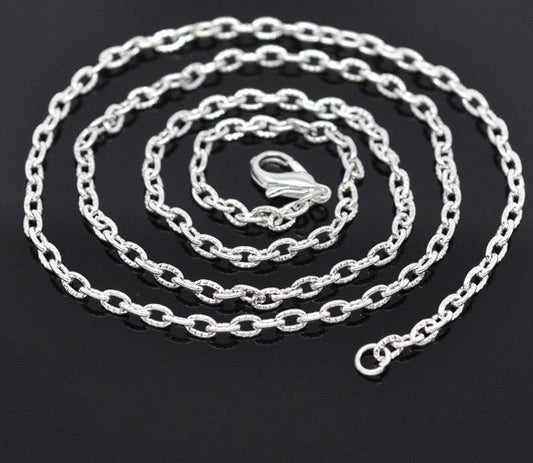 N060 - 12 pcs. Silver Plated Textured Chain Link Necklaces 20" - (4.2mm x 2.8mm)