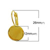 E081 - 10 pcs. Gold Plated Earring Clips Settings Lever Back Bezels Cabochons - 12 mm Glue Pad Setting