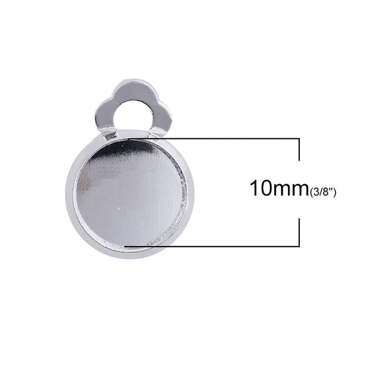 E245A - 10 pcs. Silver Plated Earring Clips Settings Hinged Bezels Cabochons - 10mm Glue Pad Setting