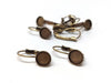 E074C - 100 pcs. Antique Bronze Earring Clips Settings Lever Back Bezels Cabochons - 7mm Glue Pad Setting