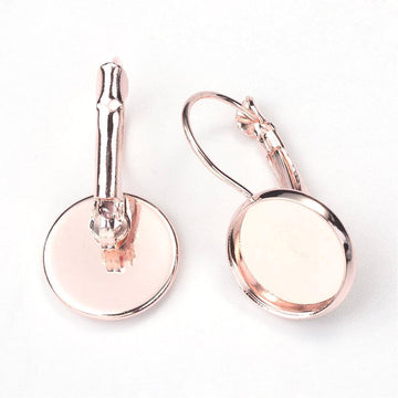 E082 - 10 pcs. Rose Gold Plated Earring Clips Settings Lever Back Bezels Cabochons - 18mm Glue Pad Setting