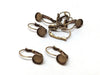 E074C - 100 pcs. Antique Bronze Earring Clips Settings Lever Back Bezels Cabochons - 7mm Glue Pad Setting