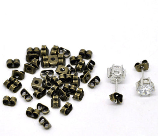 E018A - 500 pcs (250 Pairs) Antique Bronze Ear Nuts - 4mm x 6mm - Earring Stoppers! - Butterfly Design