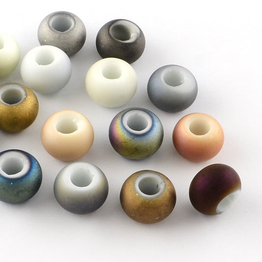 BD203 - 10 pcs Assortment of Matte Porcelain Imitation Glass Rondelle Spacer Beads - 14mm - Hole Size: 5mm - Fits European Cords and Paracord!