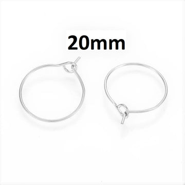 W036 - 20 pcs. 316L Surgical Stainless Steel Silver Tone Wine Charm / Earwire Hoop Rings - 20mm - 21 Gauge (0.7mm Thick) - Hypoallergenic!