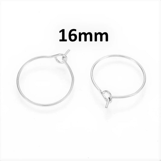 W035 - 10 pcs. 316 Surgical Stainless Steel Silver Tone Wine Charm / Earwire Hoop Rings - 16mm - 21 Gauge (0.7mm Thick) - Hypoallergenic!