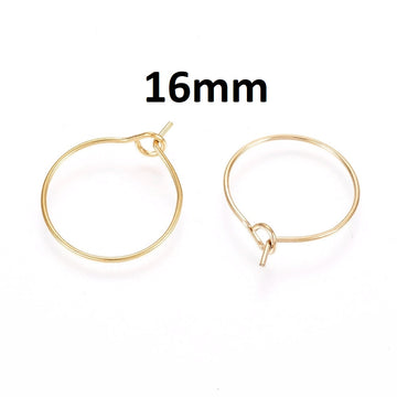W034 - 10 pcs. 316L Surgical Stainless Steel Gold Plated Wine Charm / Earwire Hoop Rings - 16mm - 21 Gauge (0.7mm Thick) - Hypoallergenic!