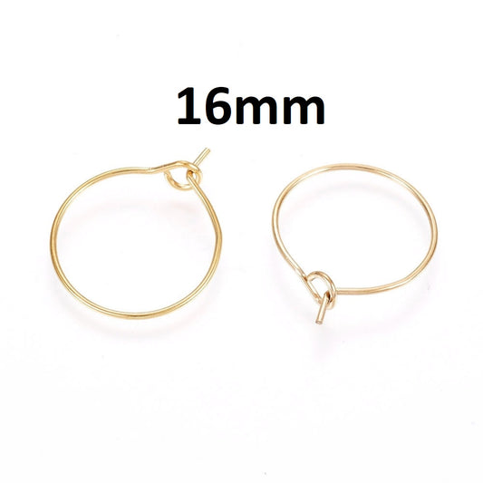 W034 - 10 pcs. 316L Surgical Stainless Steel Gold Plated Wine Charm / Earwire Hoop Rings - 16mm - 21 Gauge (0.7mm Thick) - Hypoallergenic!