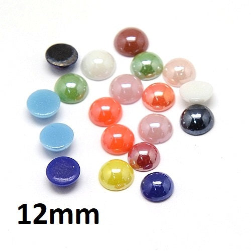 CA746A - 50 pcs Circle Half Pearl Imitation Flat Back Glass Round Dome Seals Tiles Cabochons - 12mm - Glossy Pearl Style